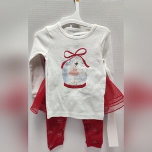 12M Carter's Baby Girl 3pc Ballerina Red White  Shirt Pants Xmas Pajama Set New